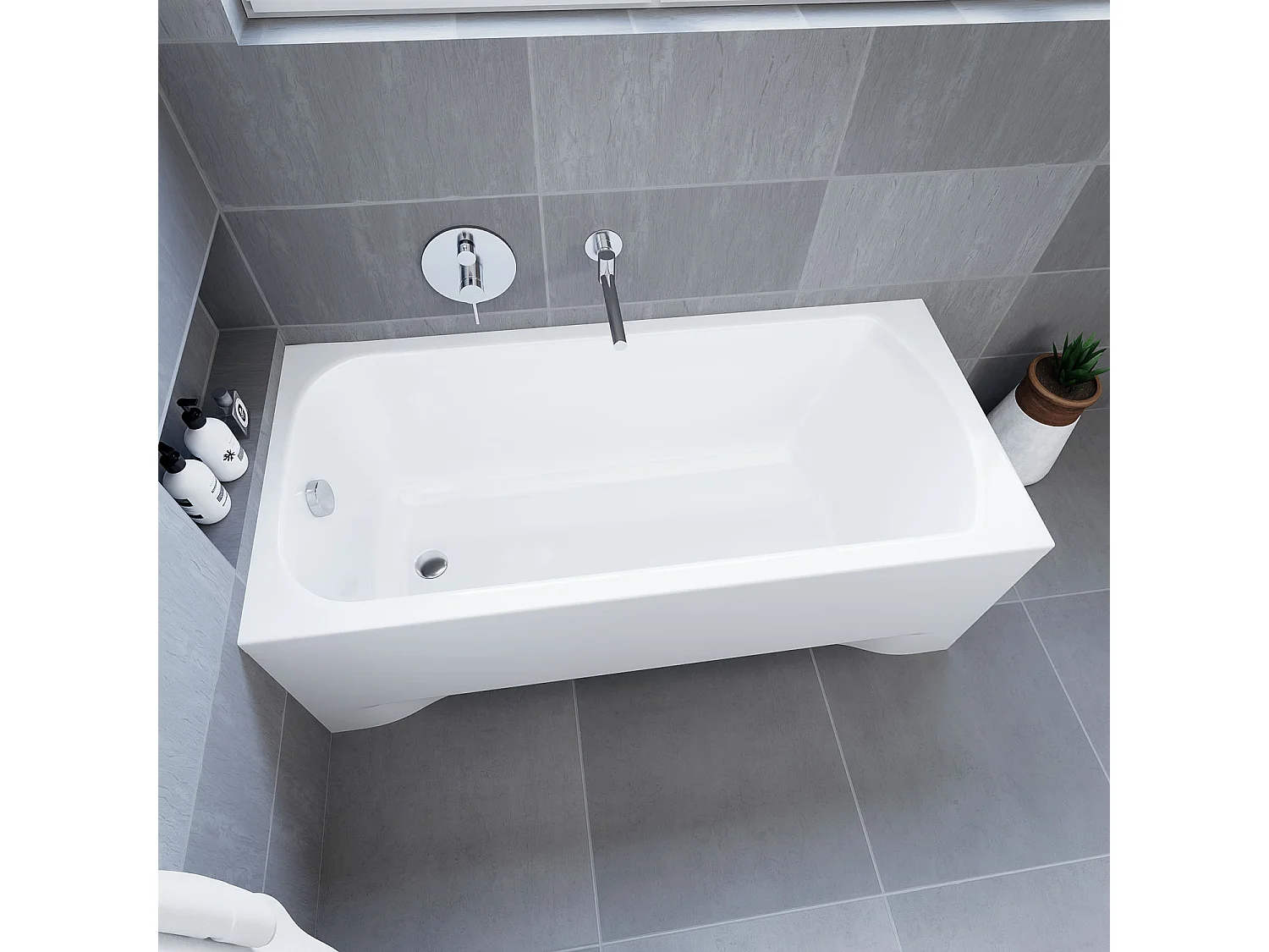 Baignoire rectangulaire 180x80 CLASSIC acrylique blanc + avec Tablier + Pieds + Vidage à chromé