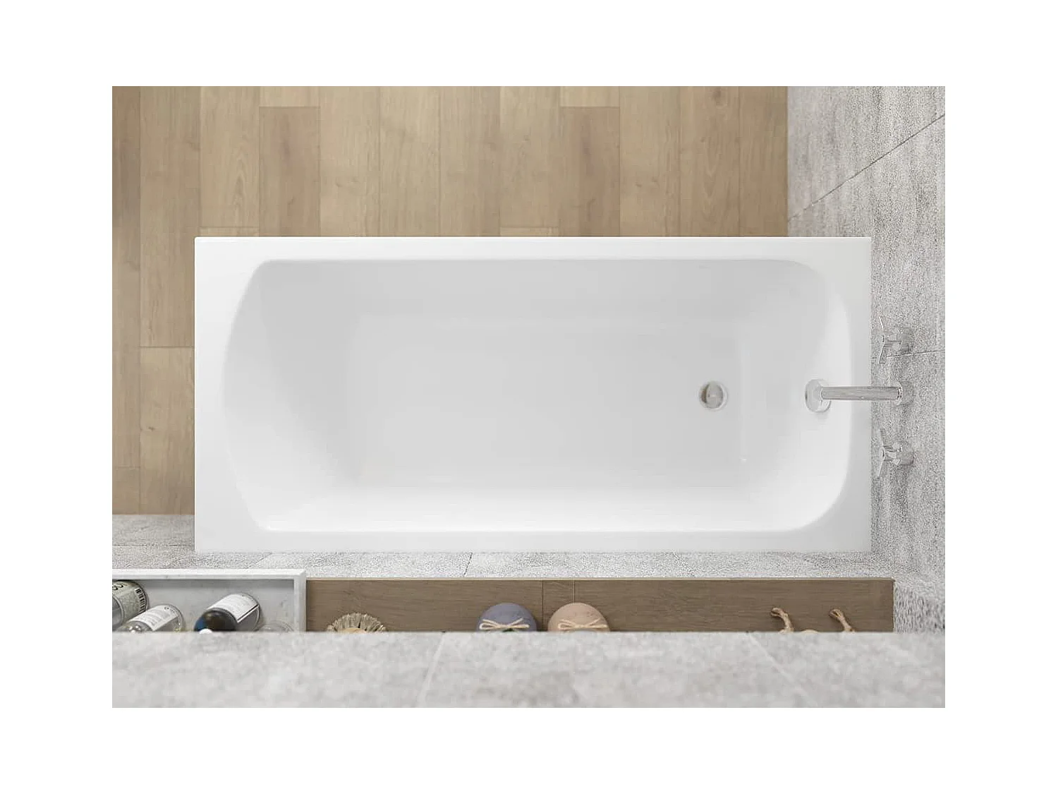 Baignoire rectangulaire 170x70 CLASSIC acrylique blanc + Support stabilisateur en polystyrène + Pieds + Vidage à chromé