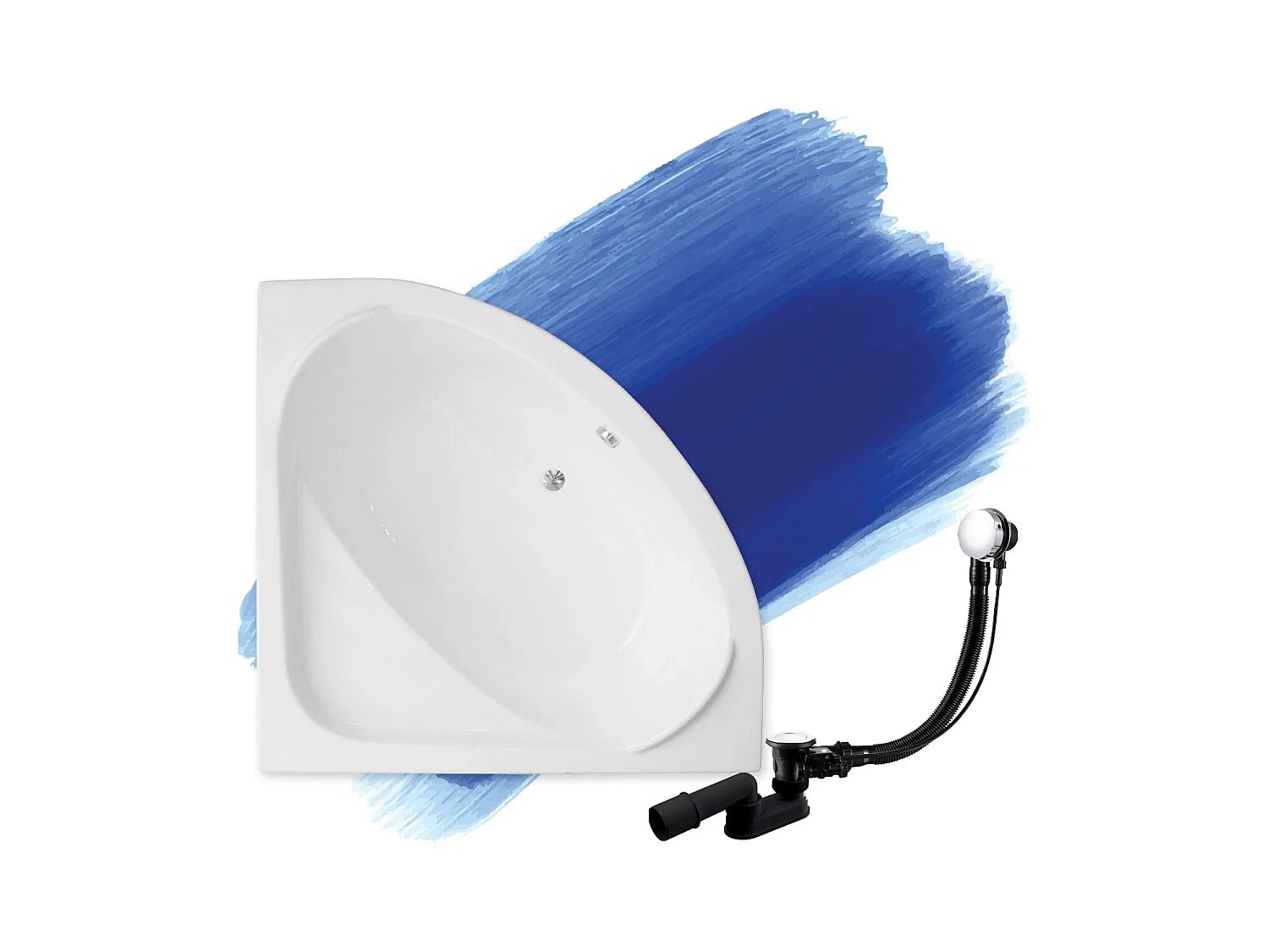 Baignoire asymétrique 150x150 STANDARD acrylique blanc, sans Habillage + Pieds + Vidage à chromé