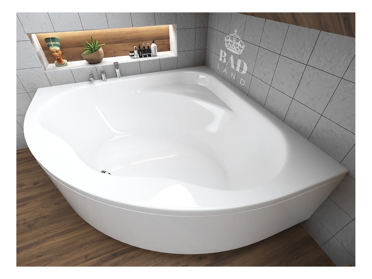 Baignoire asymétrique 150x150 STANDARD acrylique blanc, sans Habillage + Pieds + Vidage à chromé