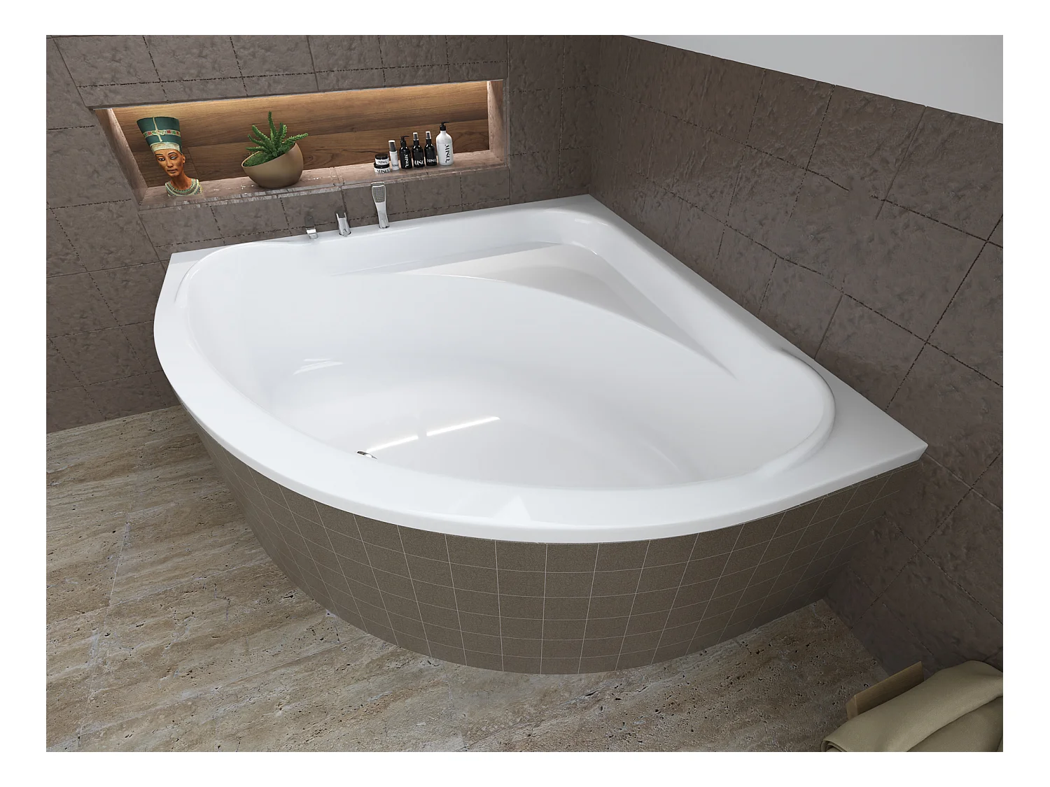 Baignoire asymétrique 150x150 STANDARD acrylique blanc, sans Habillage + Pieds + Vidage à chromé