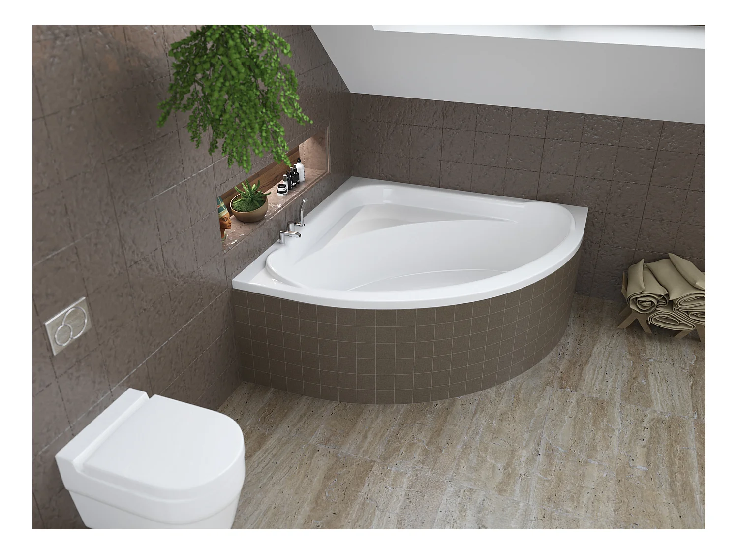 Baignoire asymétrique 150x150 STANDARD acrylique blanc, sans Habillage + Pieds + Vidage à chromé