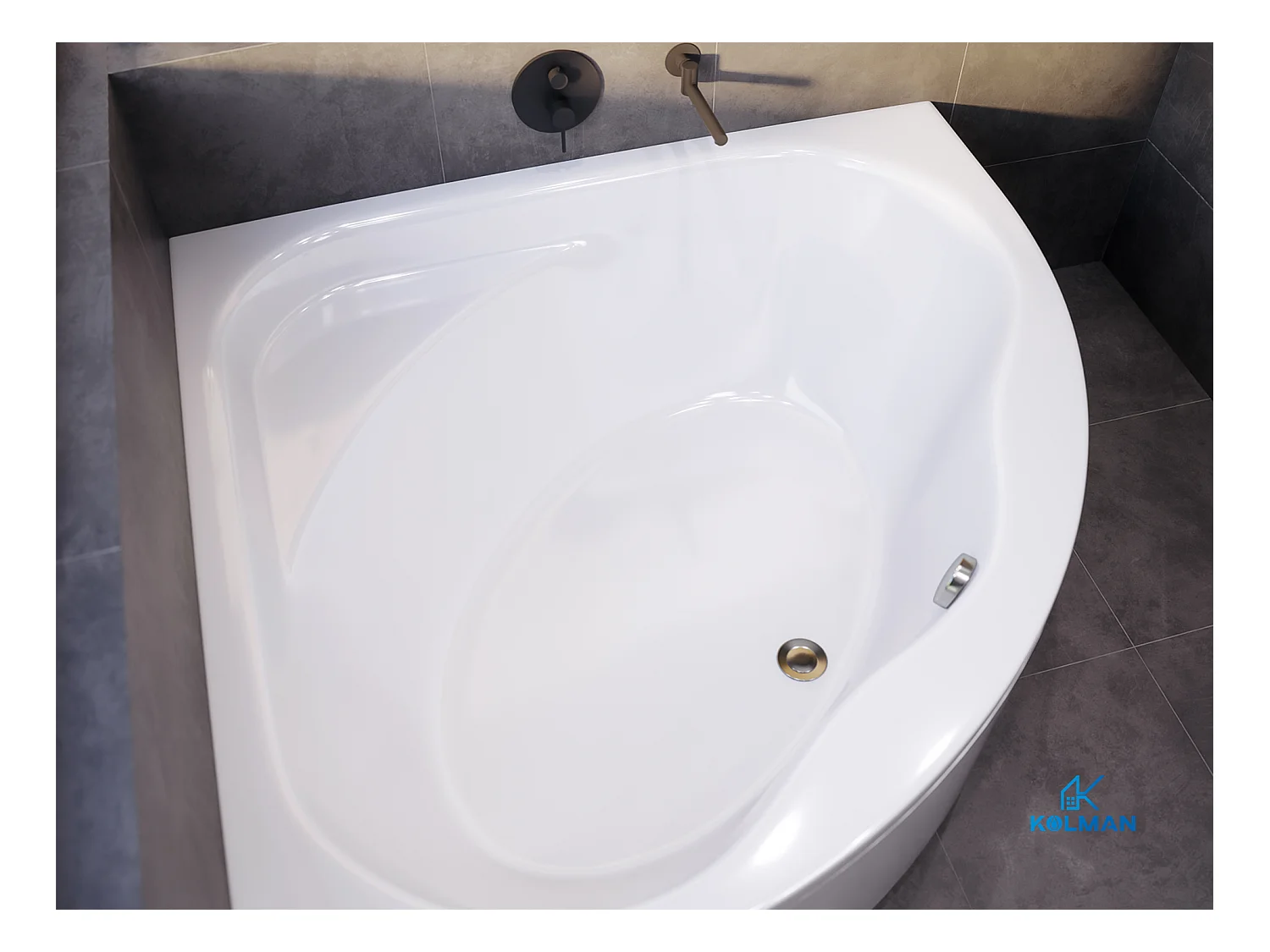 Baignoire asymétrique 150x150 STANDARD acrylique blanc, sans Habillage + Pieds + Vidage à chromé