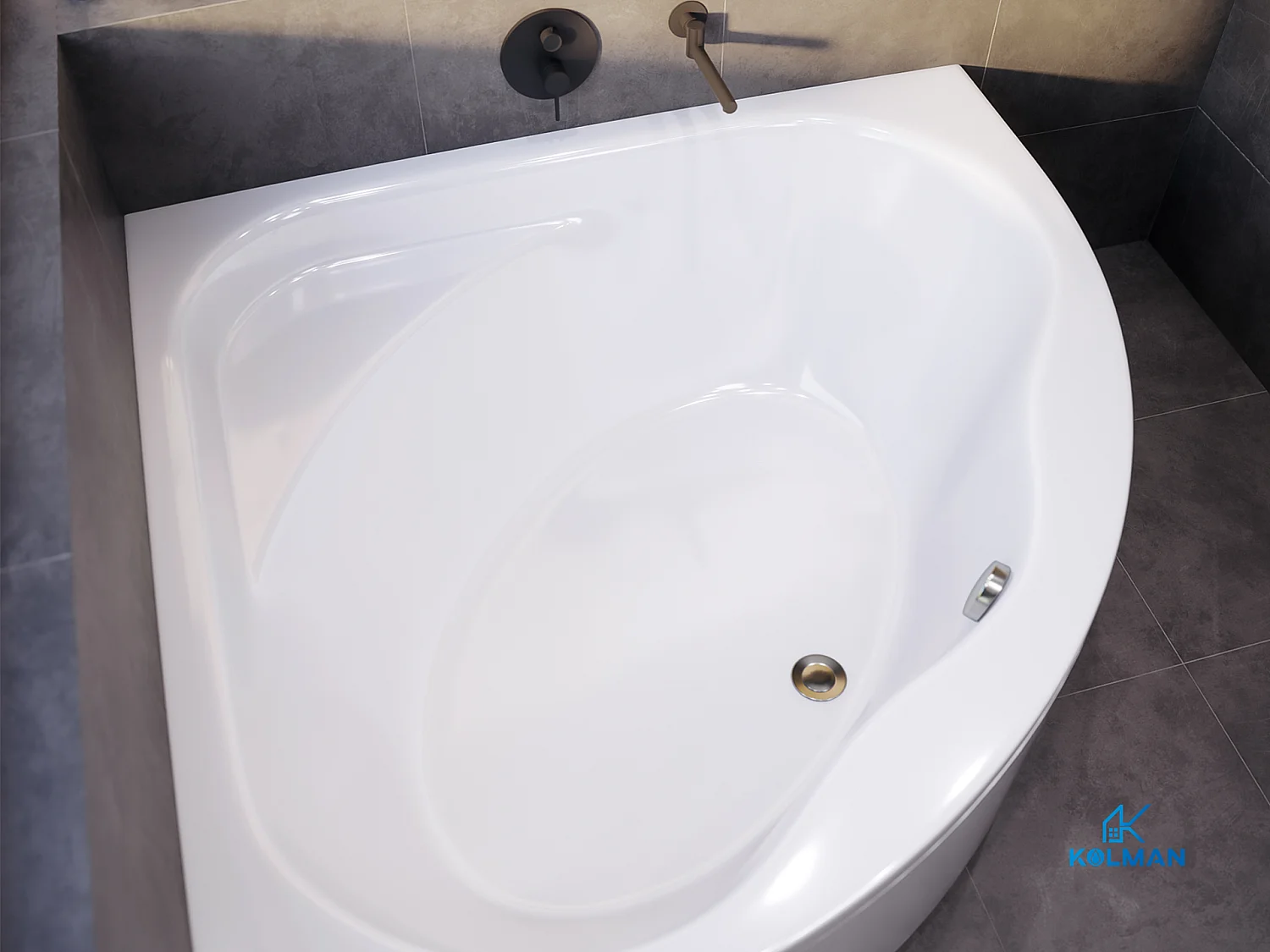 Baignoire asymétrique 150x150 STANDARD acrylique blanc, sans Habillage + Pieds + Vidage à chromé