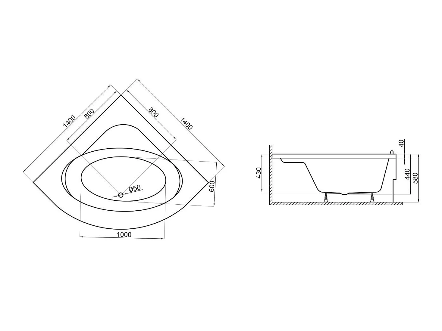 Hoekbad STANDARD 150x150 | Afvoer &amp; poten GRATIS!