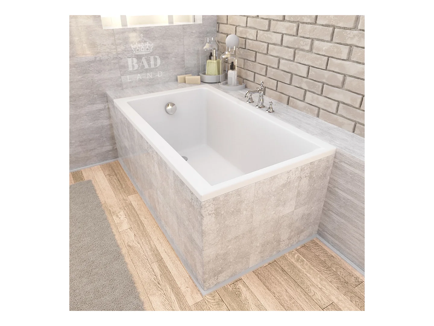 Baignoire rectangulaire 120x70 CAPRI acrylique blanc + Support stabilisateur en polystyrène + Pieds + Vidage à chromé