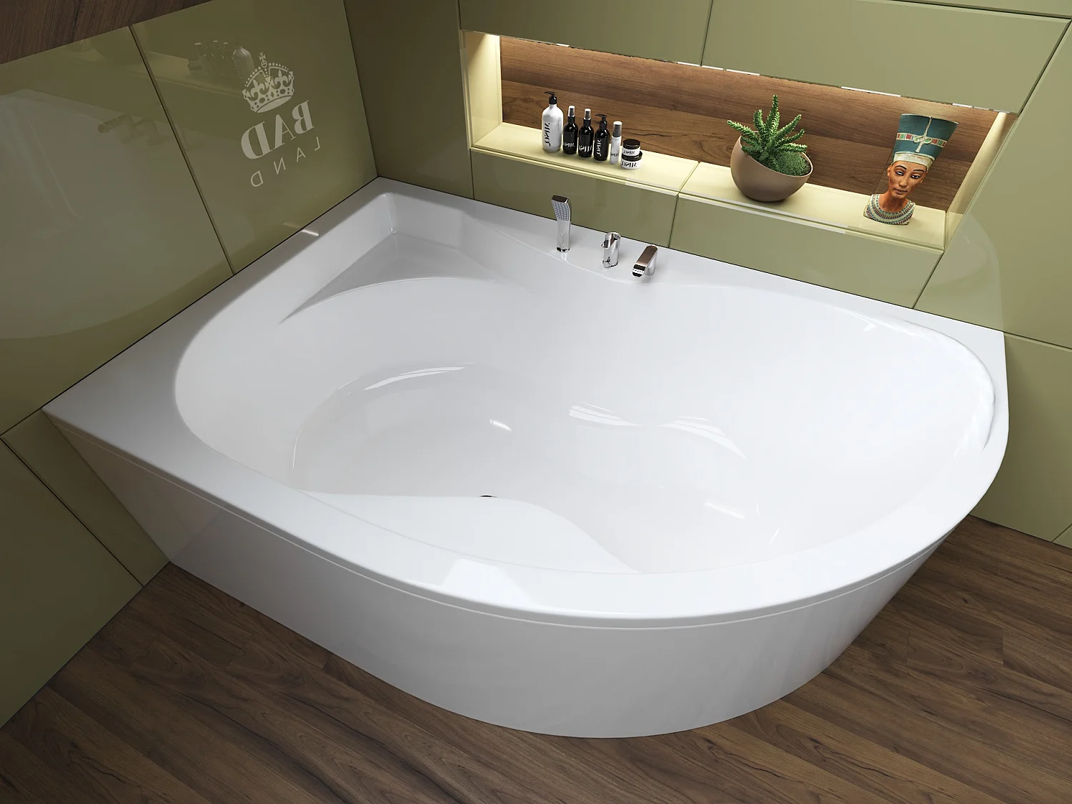 Baignoire asymétrique 170x110 Gauche DORA acrylique blanc, sans Habillage + Pieds + Vidage à chromé