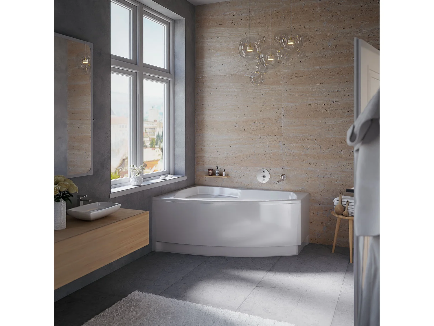 Badewanne Eckwanne FRIDA 140x90 Rechts mit AcrylSchürze | Ablauf & Füße GRATIS !