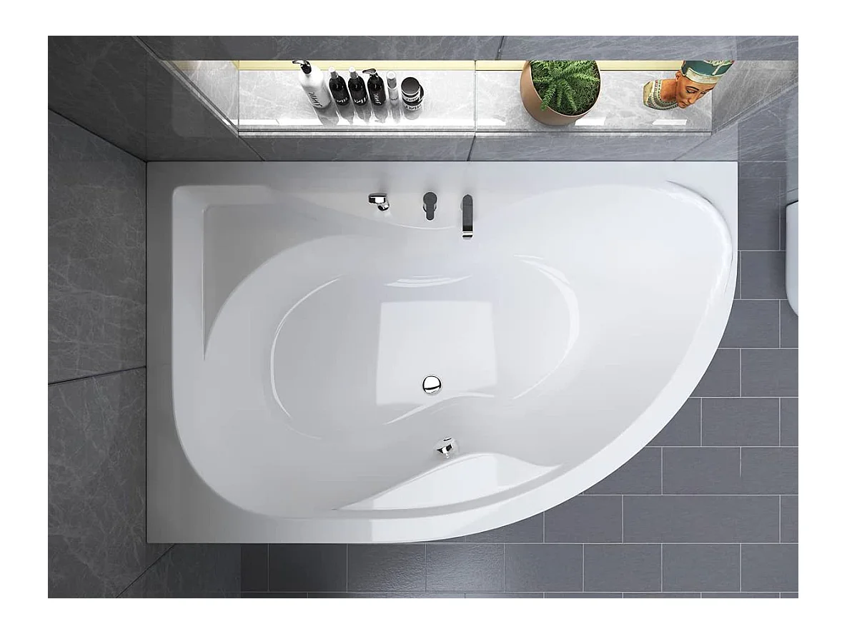 Baignoire asymétrique 170x110 Droite DORA acrylique blanc + Habillage en polystyrène + Pieds + Vidage à chromé