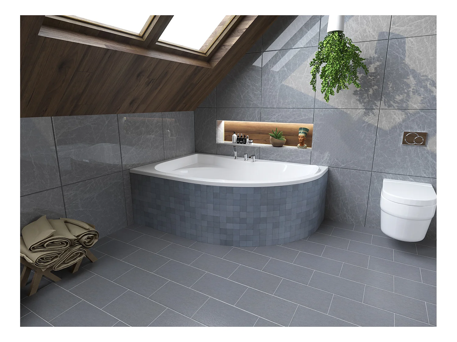 Baignoire asymétrique 170x110 Droite DORA acrylique blanc + Habillage en polystyrène + Pieds + Vidage à chromé