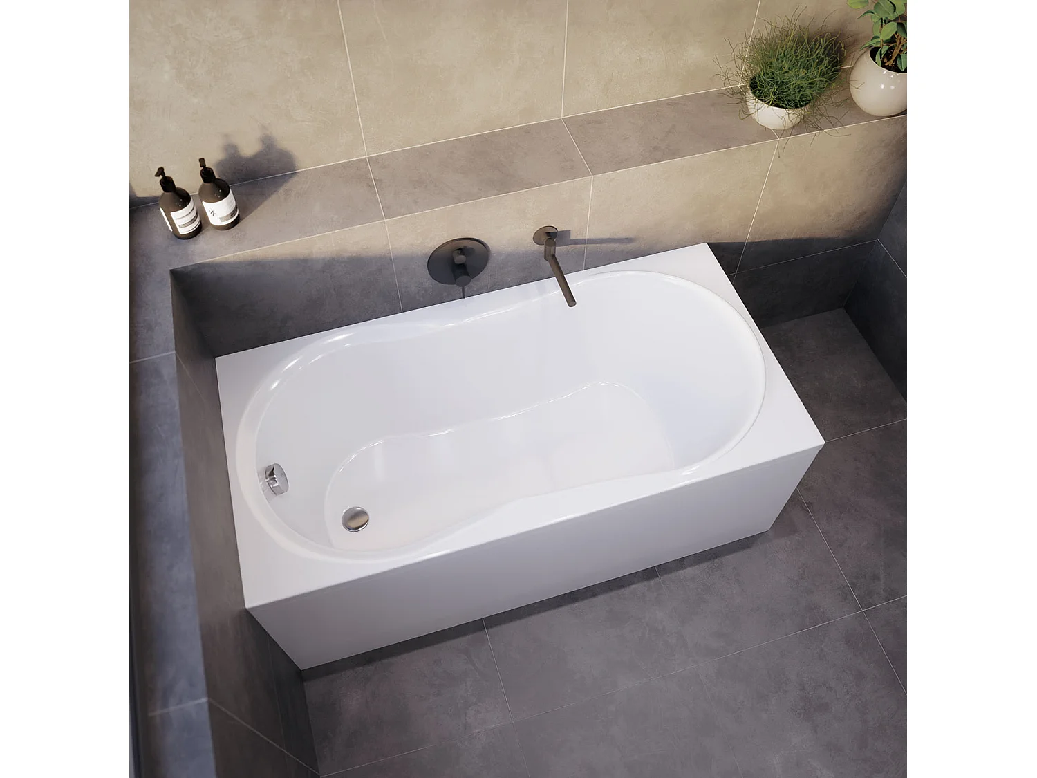 Baignoire rectangulaire 140x70 GRACJA acrylique blanc + avec Tablier + Pieds + Vidage à chromé