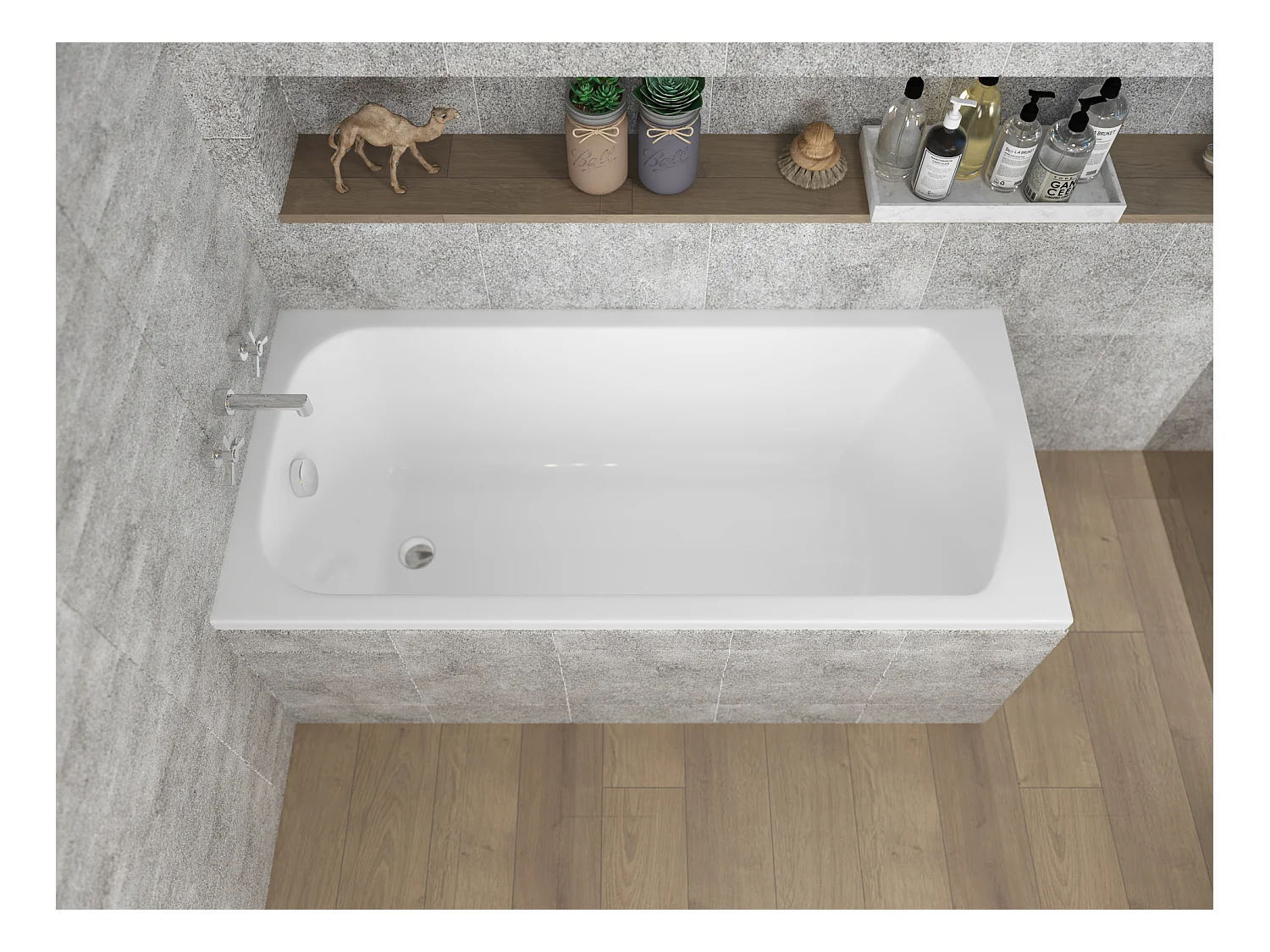 Baignoire rectangulaire 130x70 CLASSIC acrylique blanc + Habillage en polystyrène + Pieds + Vidage à chromé