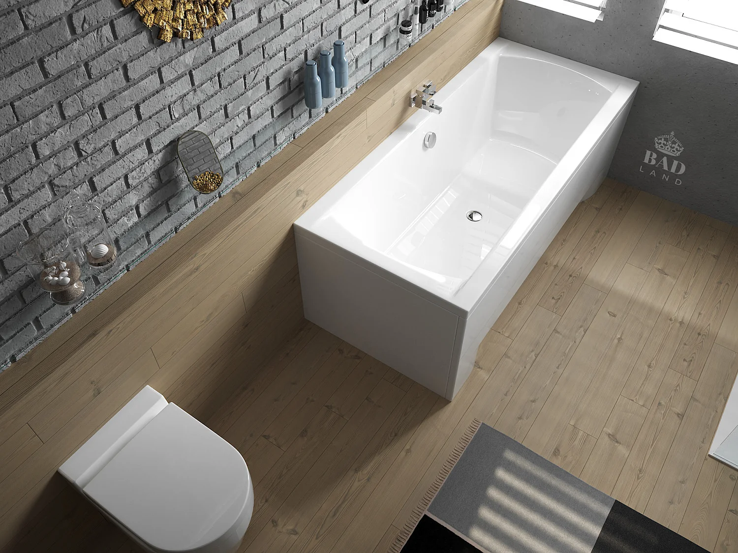 Badewanne Rechteck INES 160x75 mit AcrylSchürze | Ablauf & Füße GRATIS !