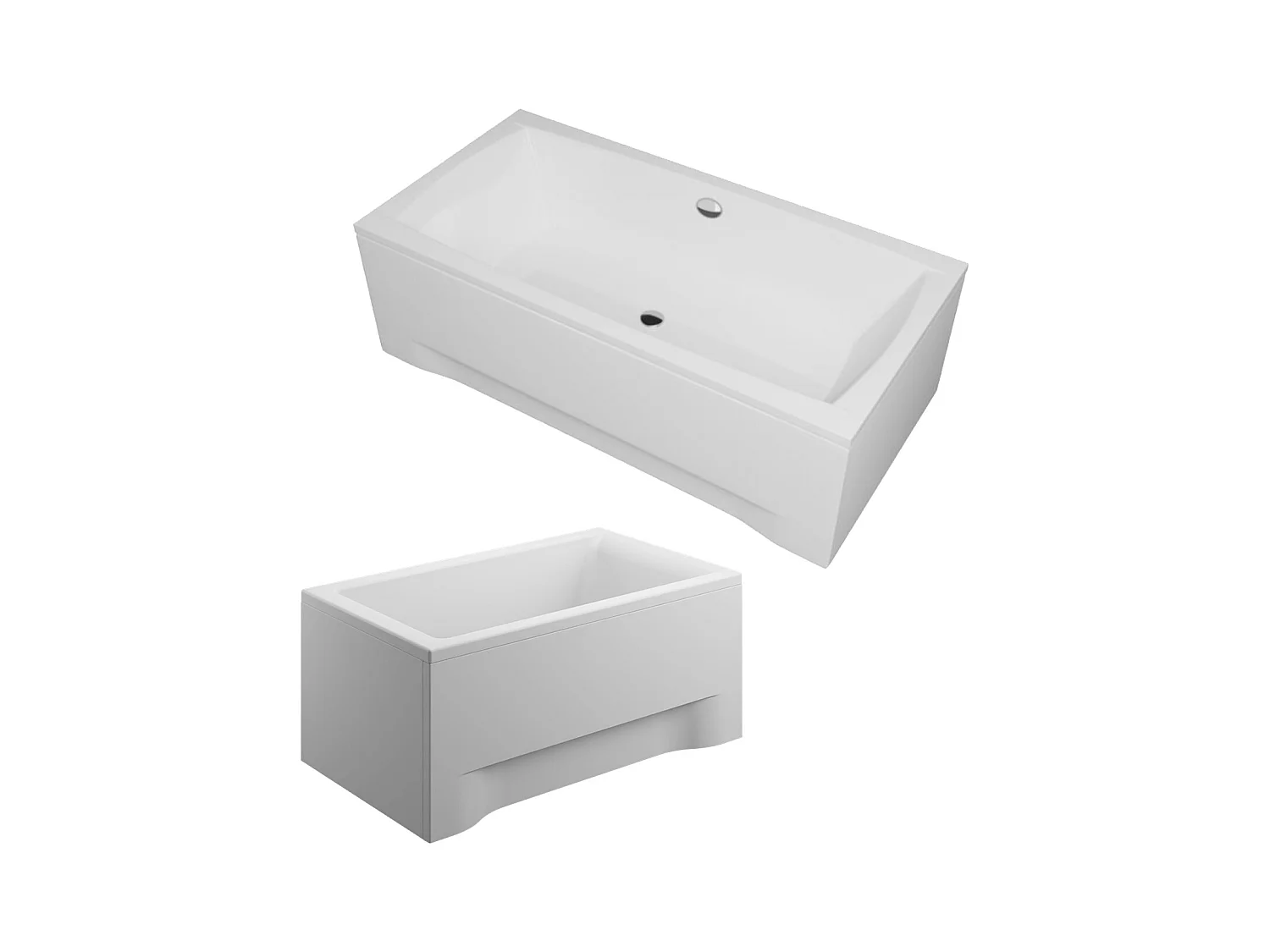 Baignoire rectangulaire 140x70 APRI acrylique blanc + avec Tablier + Pieds + Vidage à chromé