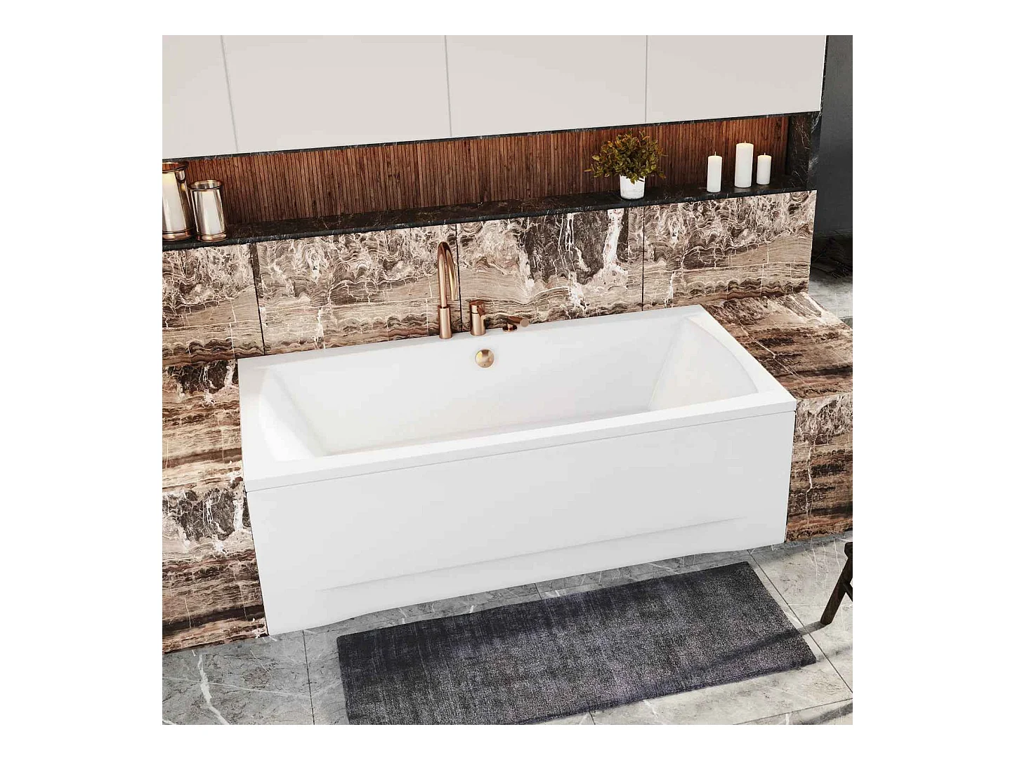 Baignoire rectangulaire 140x70 APRI acrylique blanc + avec Tablier + Pieds + Vidage à chromé