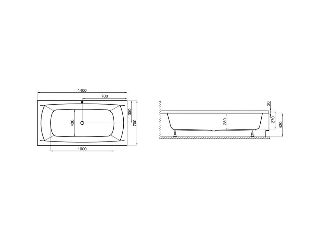 Badewanne Rechteck APRI 140x70 mit AcrylSchürze | Ablauf & Füße GRATIS !