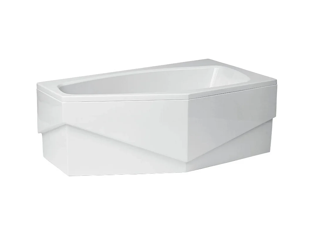 Baignoire asymétrique 140x80 Droite MARIKA acrylique blanc + avec Tablier + Pieds + Vidage à chromé