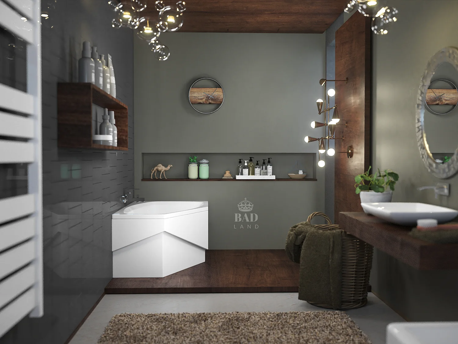 Baignoire asymétrique 140x80 Droite MARIKA acrylique blanc + avec Tablier + Pieds + Vidage à chromé