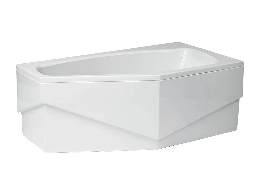 Baignoire asymétrique 140x80 Droite MARIKA acrylique blanc + avec Tablier + Pieds + Vidage à chromé