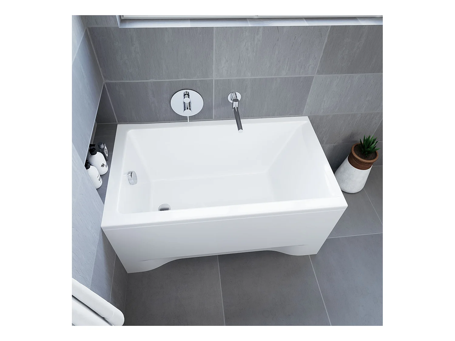 Baignoire rectangulaire 100x70 CAPRI acrylique blanc, sans Habillage + Pieds + Vidage à chromé