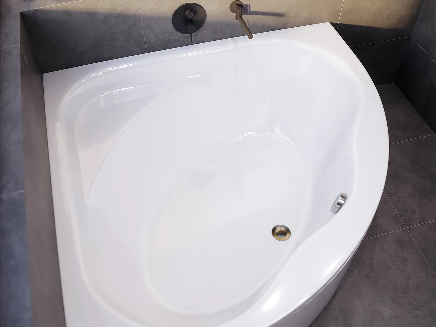 Baignoire asymétrique 150x150 STANDARD acrylique blanc + Habillage en polystyrène + Pieds + Vidage à chromé