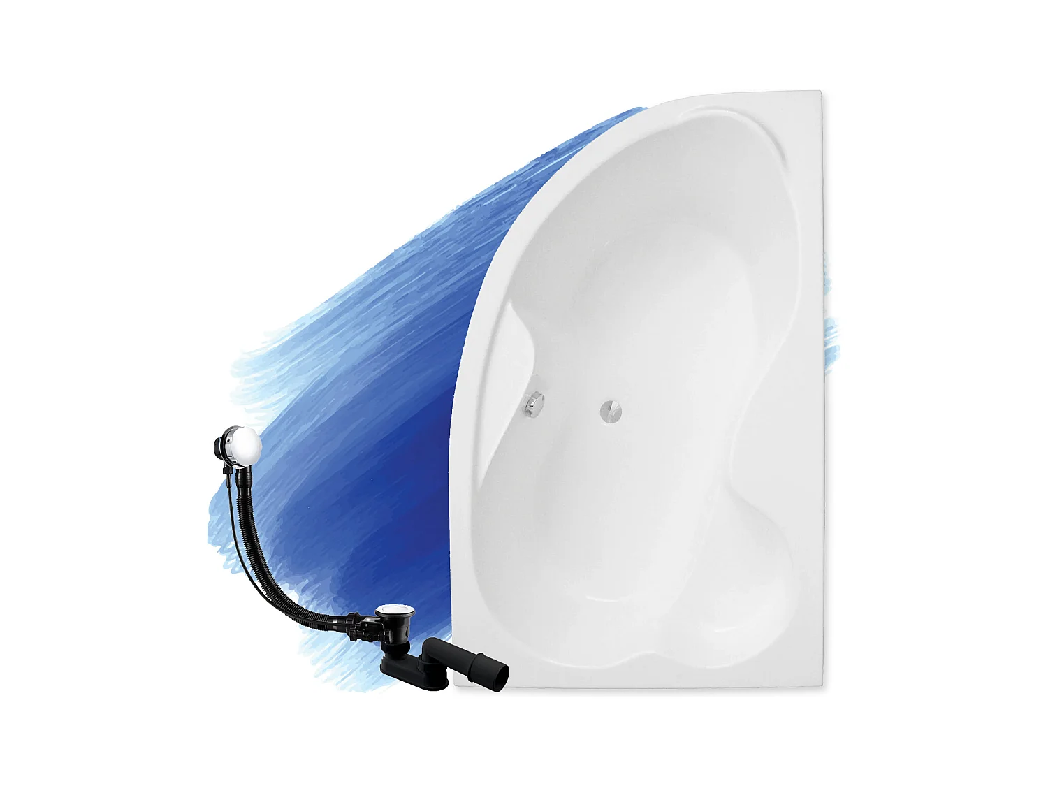 Baignoire asymétrique 160x105 Droite MEGA acrylique blanc, sans Habillage + Pieds + Vidage à chromé