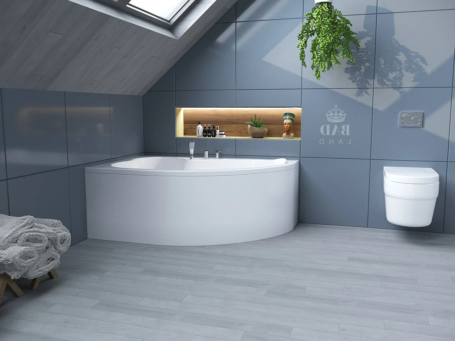 Baignoire asymétrique 160x105 Gauche MEGA acrylique blanc + avec Tablier + Pieds + Vidage à chromé