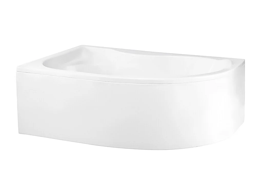 Baignoire asymétrique 160x105 Gauche MEGA acrylique blanc + avec Tablier + Pieds + Vidage à chromé