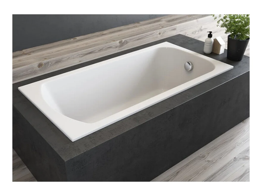 Baignoire rectangulaire 170x75 CLASSIC SLIM acrylique blanc, sans Habillage + Pieds + Vidage à chromé