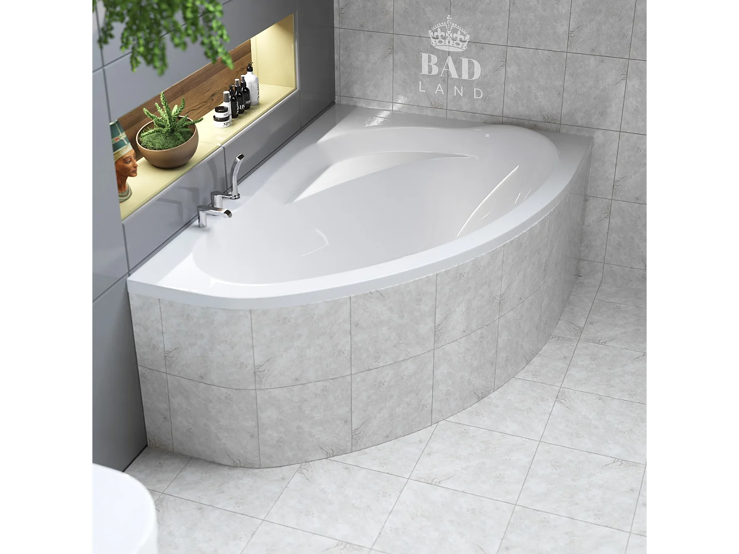 Badewanne Eckwanne MAREA 160x100 Rechts mit Styroporverkleidung | Ablauf & Füße GRATIS !