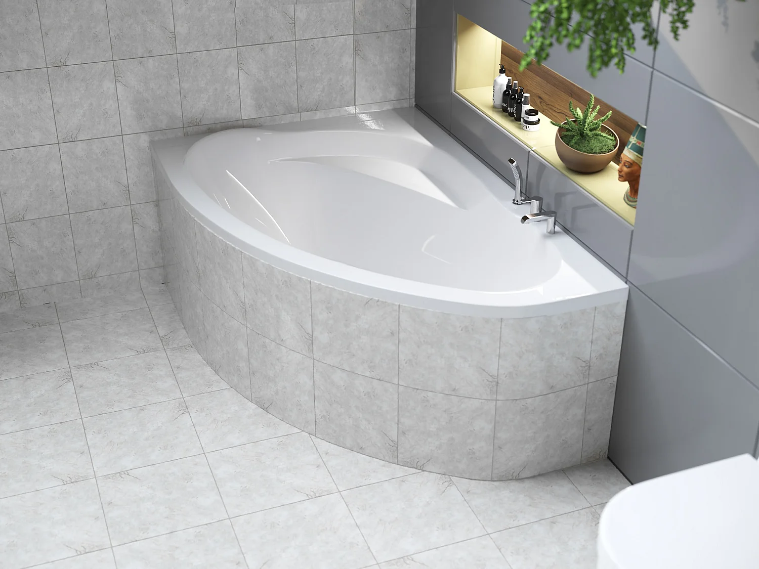 Badewanne Eckwanne MAREA 160x100 Rechts mit Styroporverkleidung | Ablauf & Füße GRATIS !