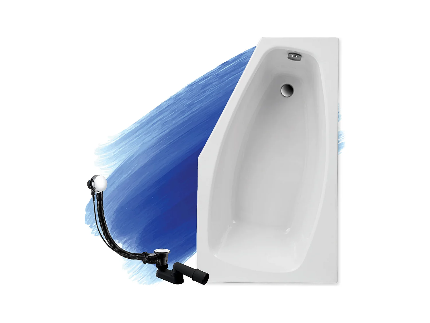 Baignoire asymétrique 140x80 Droite MARIKA acrylique blanc, sans Habillage + Pieds + Vidage à chromé