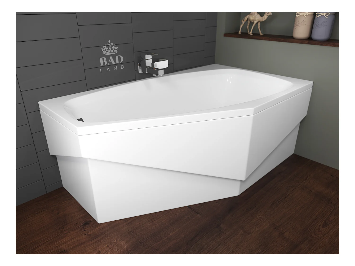 Baignoire asymétrique 140x80 Droite MARIKA acrylique blanc, sans Habillage + Pieds + Vidage à chromé