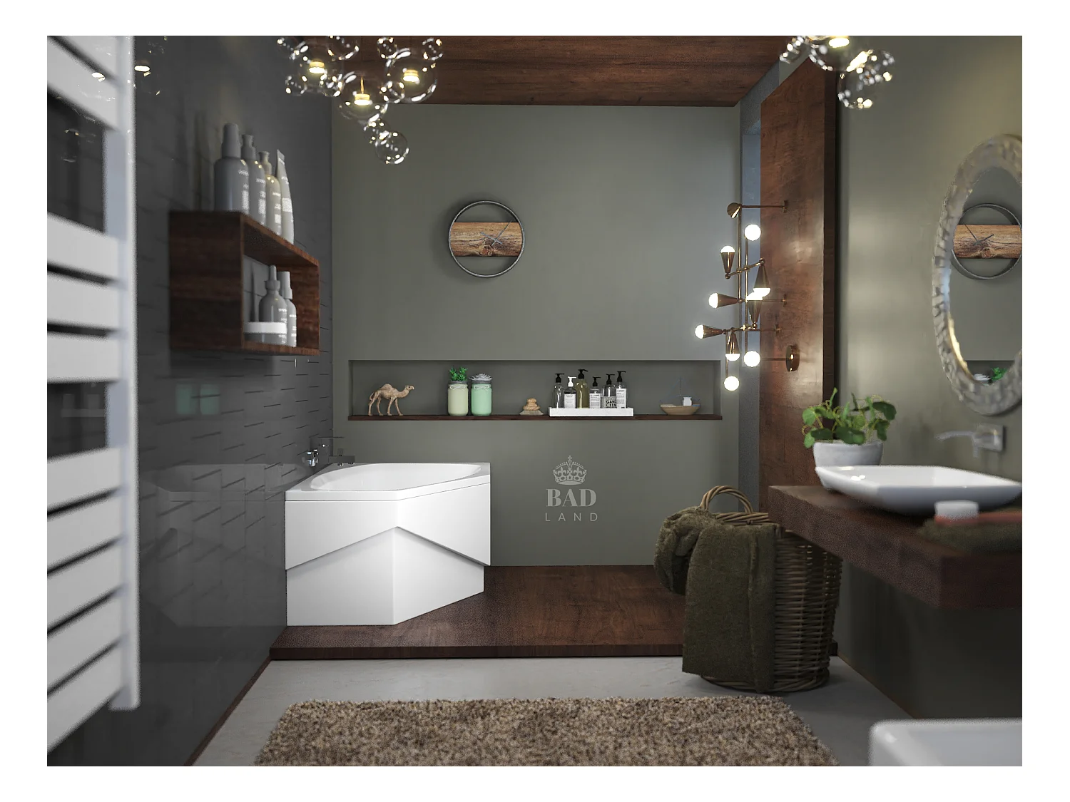 Baignoire asymétrique 140x80 Droite MARIKA acrylique blanc, sans Habillage + Pieds + Vidage à chromé