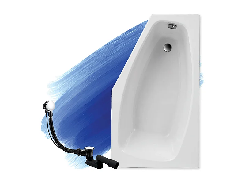 Baignoire asymétrique 140x80 Droite MARIKA acrylique blanc, sans Habillage + Pieds + Vidage à chromé