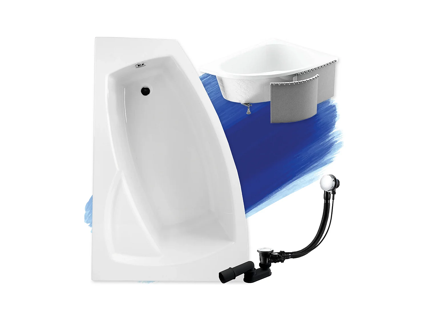 Badewanne Eckwanne FRIDA 160x105 Links mit Styroporverkleidung | Ablauf & Füße GRATIS !