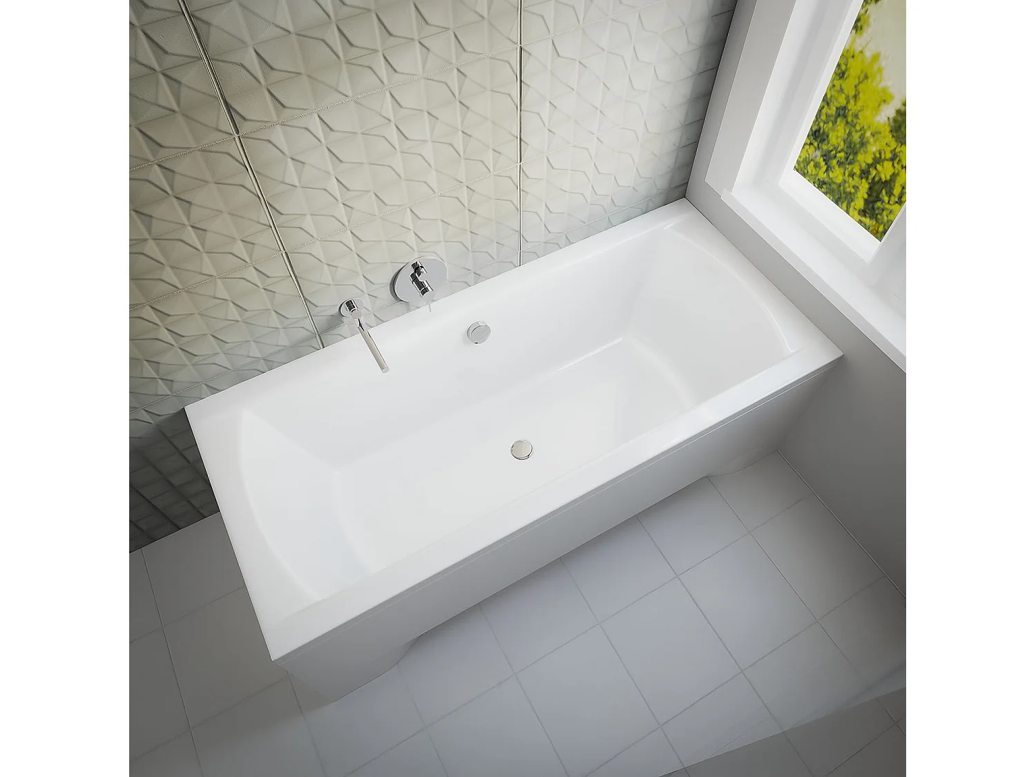 Baignoire rectangulaire 190x90 INES acrylique blanc + avec Tablier + Pieds + Vidage à chromé