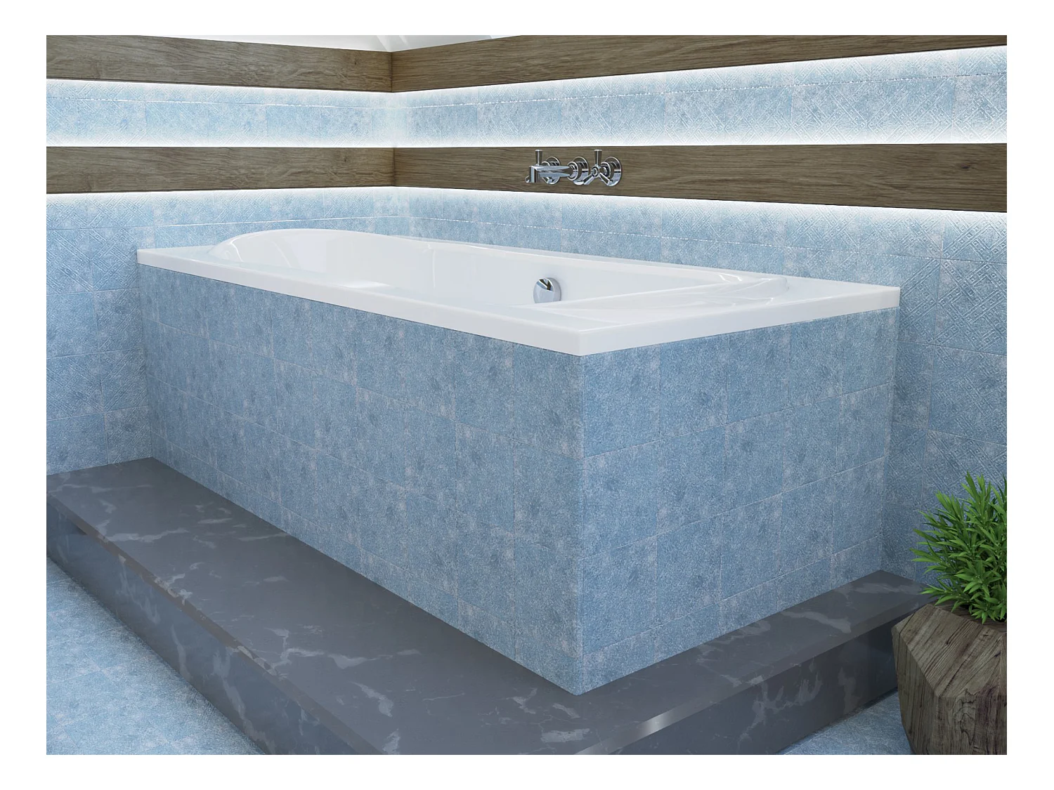 Baignoire rectangulaire 170x80 LONG acrylique blanc + Support stabilisateur en polystyrène + Pieds + Vidage à chromé
