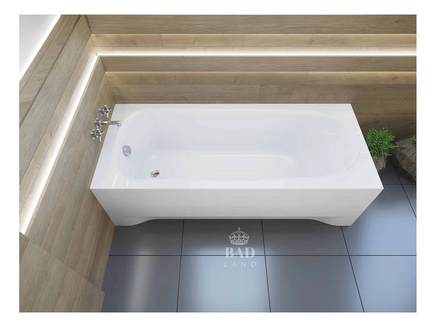 Baignoire rectangulaire 160x75 MEDIUM acrylique blanc + avec Tablier + Pieds + Vidage à chromé