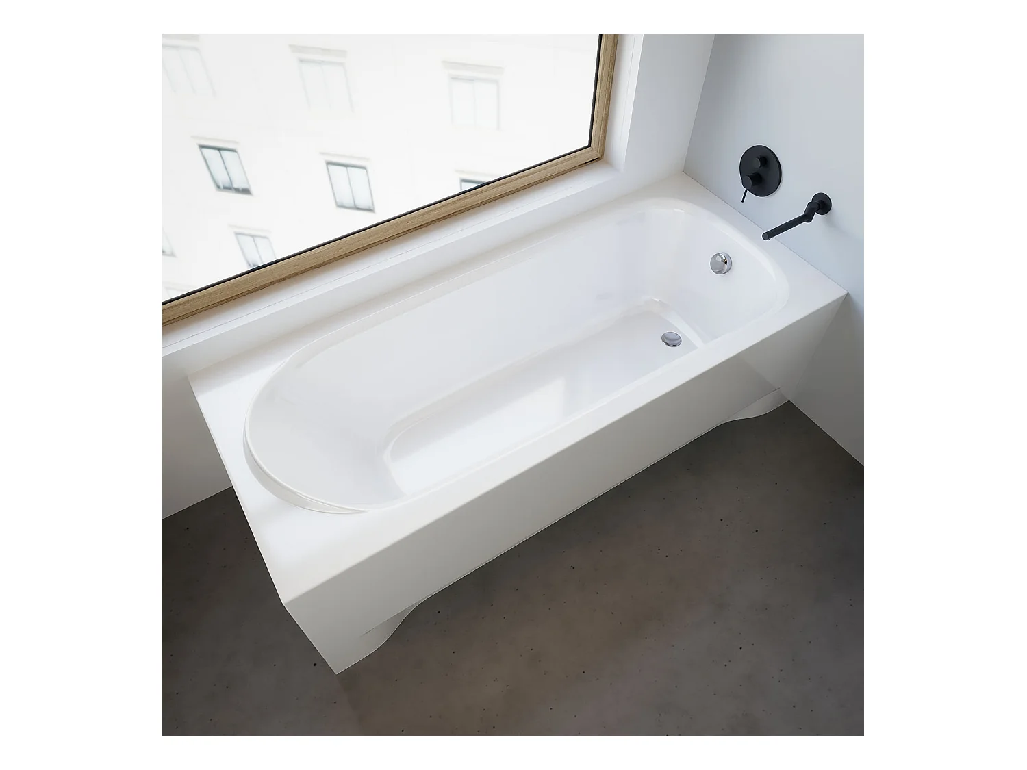 Baignoire rectangulaire 160x75 MEDIUM acrylique blanc + avec Tablier + Pieds + Vidage à chromé