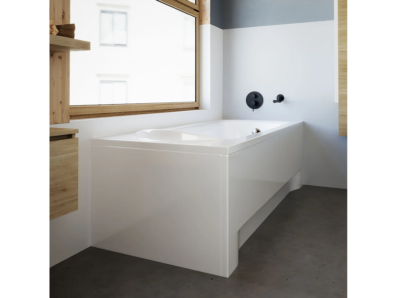 Baignoire rectangulaire 160x75 MEDIUM acrylique blanc + avec Tablier + Pieds + Vidage à chromé