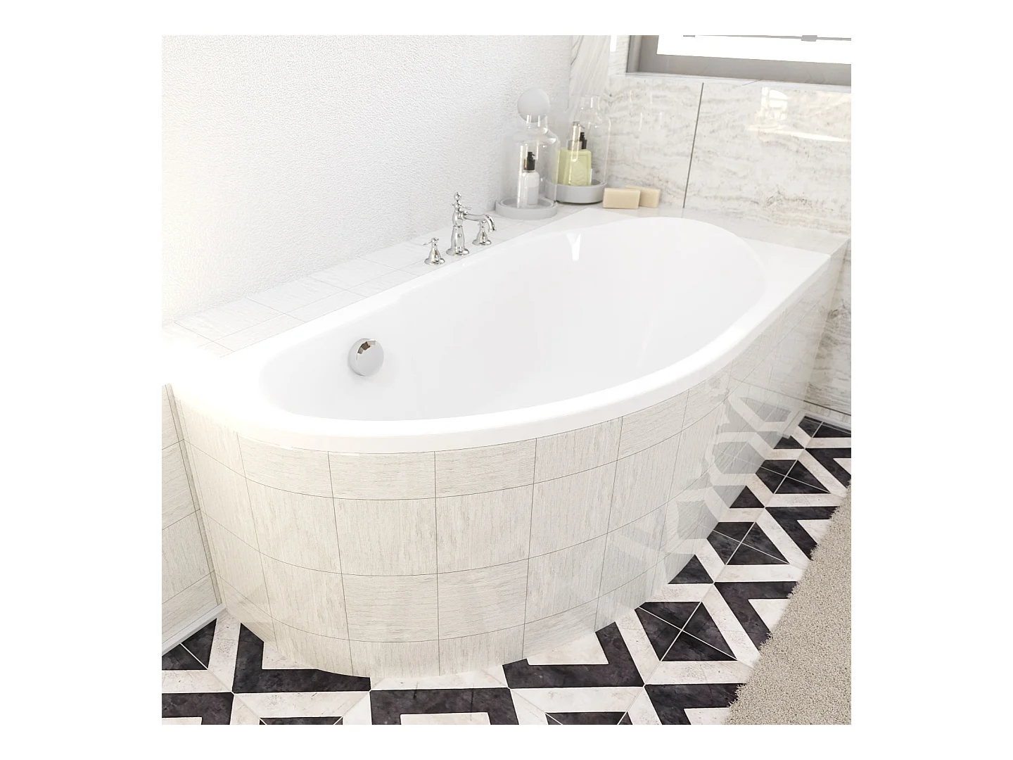 Badewanne Eckwanne MIKI 145x85 Rechts mit Styroporverkleidung | Ablauf & Füße GRATIS !