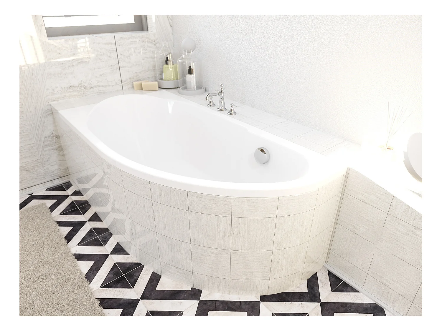 Badewanne Eckwanne MIKI 145x85 Rechts mit Styroporverkleidung | Ablauf & Füße GRATIS !