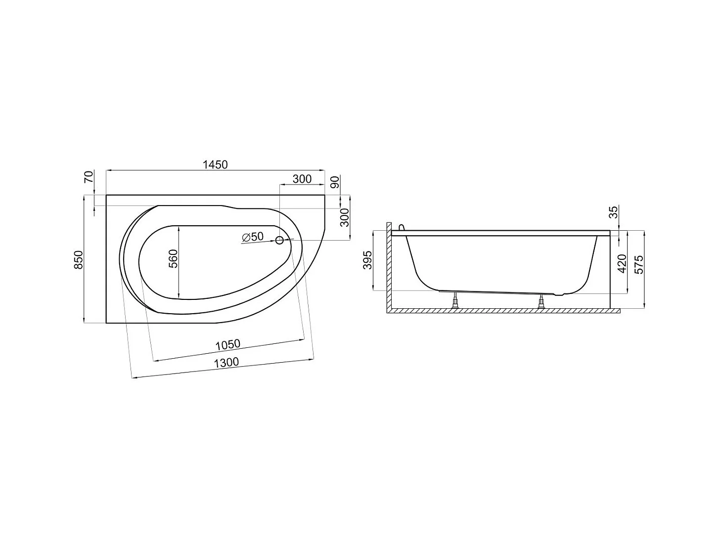 Badewanne Eckwanne MIKI 145x85 Rechts mit Styroporverkleidung | Ablauf & Füße GRATIS !