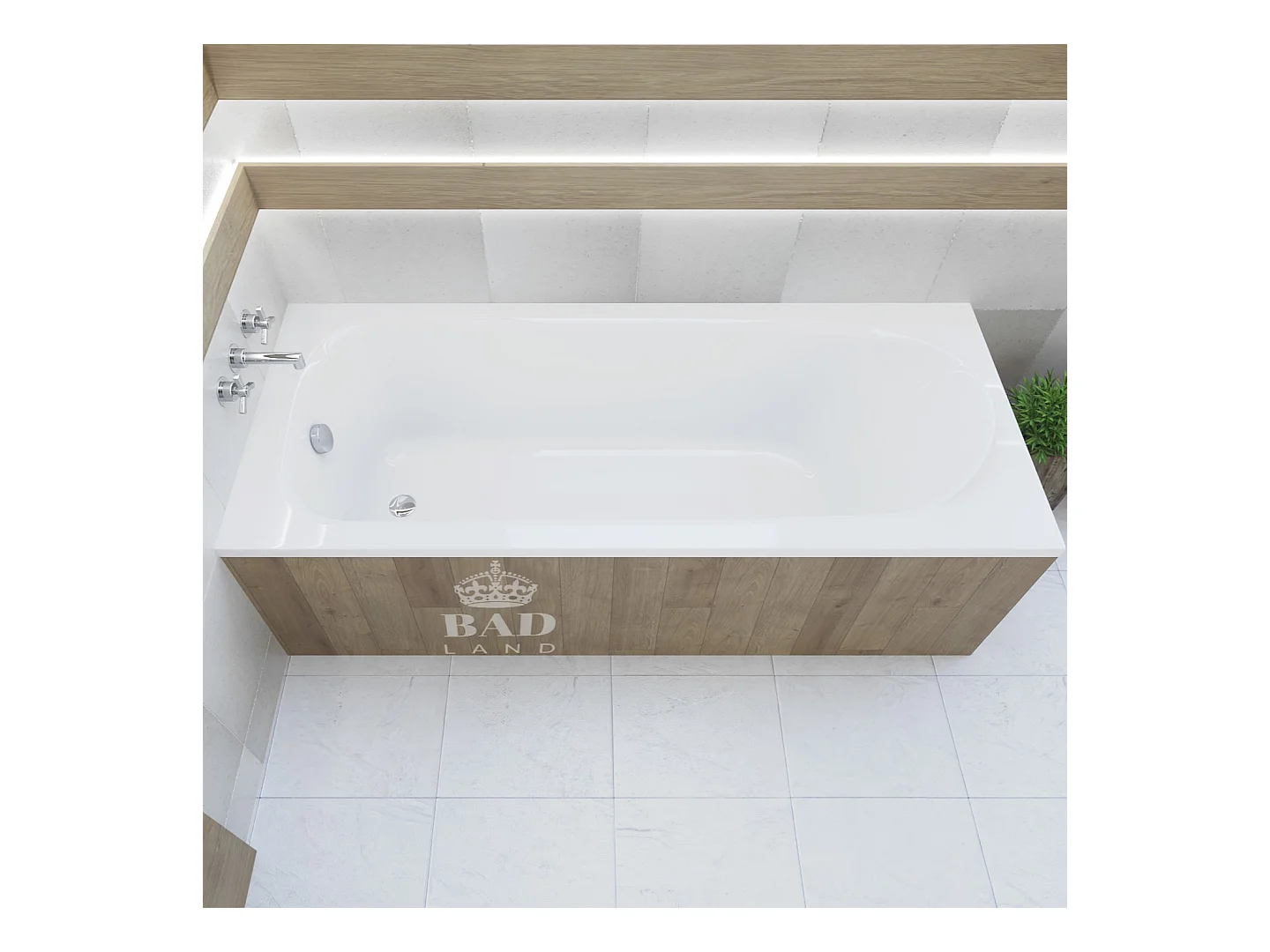 Baignoire rectangulaire 160x75 MEDIUM acrylique blanc + Support stabilisateur en polystyrène + Pieds + Vidage à chromé