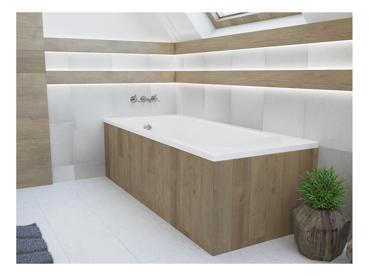 Baignoire rectangulaire 160x75 MEDIUM acrylique blanc + Support stabilisateur en polystyrène + Pieds + Vidage à chromé