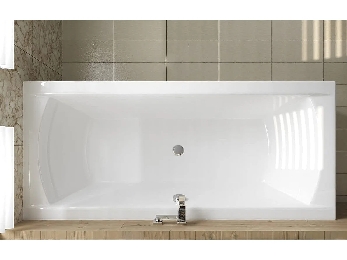 Baignoire rectangulaire 170x75 INES acrylique blanc + Support stabilisateur en polystyrène + Pieds + Vidage à chromé