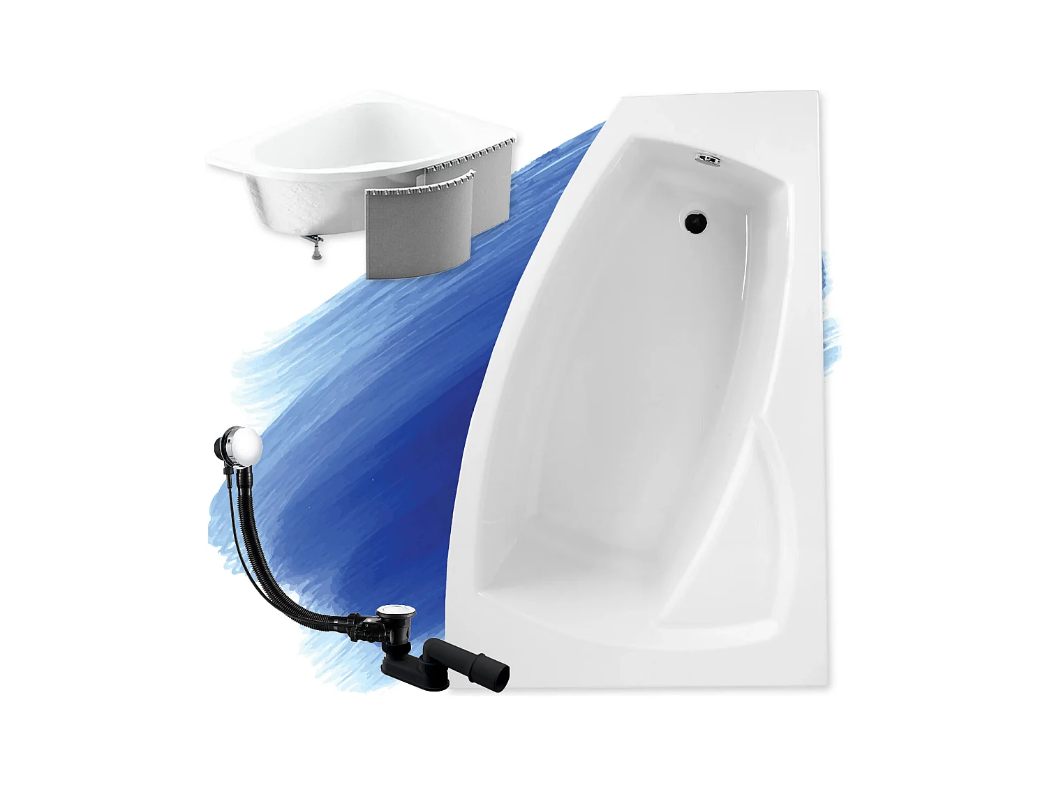 Badewanne Eckwanne FRIDA 160x105 Rechts mit Styroporverkleidung | Ablauf & Füße GRATIS !