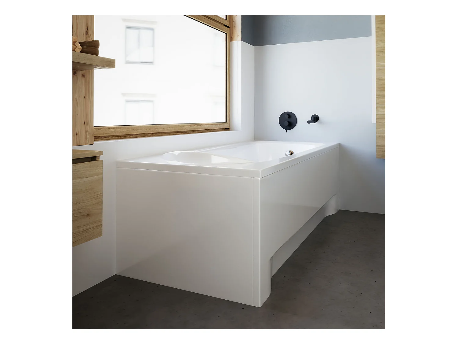 Baignoire rectangulaire 170x75 MEDIUM acrylique blanc + avec Tablier + Pieds + Vidage à chromé