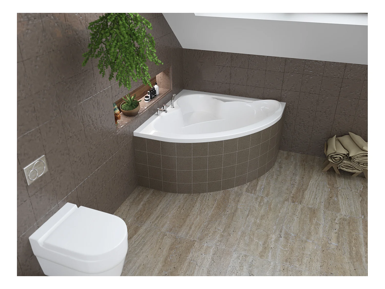 Baignoire asymétrique 130x130 STANDARD acrylique blanc, sans Habillage + Pieds + Vidage à chromé